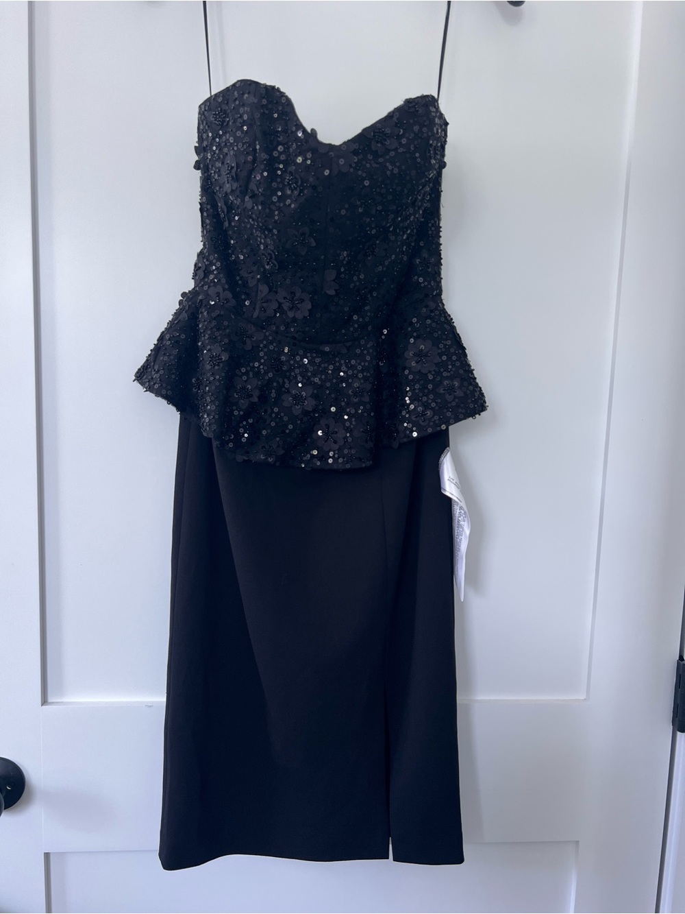 Dress the Population Black Strapless Sequined Peplum Midi Dress